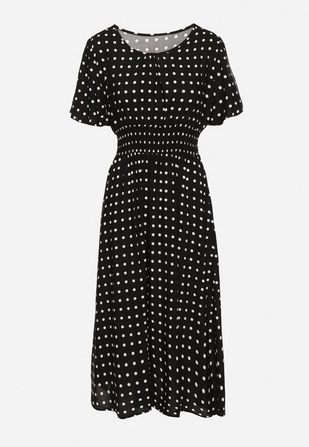 Born2be - Czarna Sukienka z Bawełny Rozkloszowana w Kropki Toliennea. Okazja: na co dzień. Kolor: czarny. Materiał: bawełna. Wzór: kropki. Styl: casual