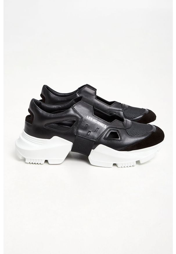 Les Hommes - Sneakersy męskie skórzane LES HOMMES. Materiał: zamsz, skóra, tkanina. Wzór: nadruk