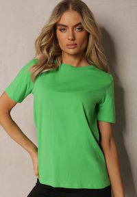 Renee - Zielony Bawełniany T-shirt o Klasycznym Kroju z Okrągłym Dekoltem Berdiana. Kolor: zielony. Materiał: bawełna. Styl: klasyczny #5