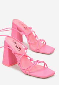 Renee - Różowe Wiązane Sandały na Słupku z Kwadratowym Noskiem Eaula. Kolor: różowy. Obcas: na słupku #5