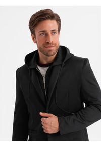 Ombre Clothing - Męska marynarka z odpinaną podpinką i kapturem – czarna V1 - Rozmiar: XL. Okazja: do pracy, na co dzień. Typ kołnierza: kaptur. Kolor: szary. Materiał: poliester. Styl: wizytowy, casual, elegancki
