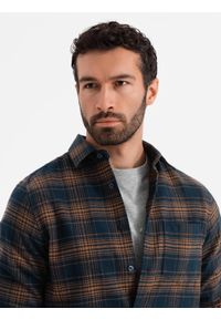 Ombre Clothing - Męska flanelowa koszula w kratę - granatowo-pomarańczowa V7. Kolor: pomarańczowy. Materiał: bawełna. Styl: klasyczny #5