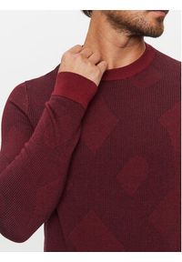 BOSS - Boss Sweter Motivo DARK RED Bordowy Regular Fit. Kolor: czerwony. Materiał: wełna