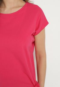 Born2be - Różowy Bawełniany T-shirt z Wiązaniem Falmio. Okazja: na co dzień. Kolor: różowy. Materiał: bawełna. Styl: klasyczny, casual, elegancki #4