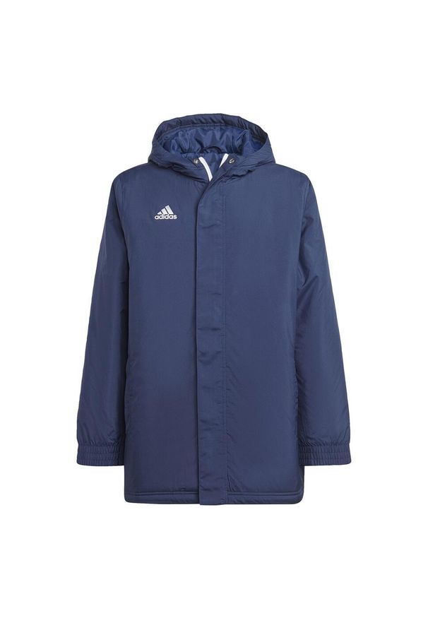 Adidas - Entrada 22 Stadium Jacket. Kolor: niebieski. Materiał: materiał. Długość: długie. Sport: piłka nożna