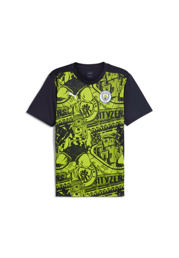 Puma - Koszulka przedmeczowa Manchester City 2024/25. Kolor: żółty. Długość rękawa: krótki rękaw. Długość: krótkie. Sport: piłka nożna
