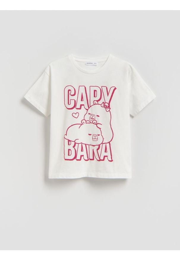 Reserved - T-shirt Kapibara CapyFun - złamana biel. Materiał: bawełna