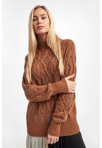 Twinset Milano - Sweter damski TWINSET. Materiał: prążkowany. Długość rękawa: długi rękaw. Długość: długie. Wzór: ze splotem
