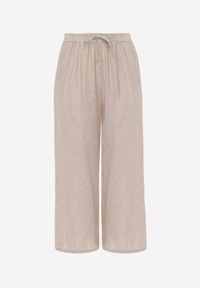 Born2be - Beżowe Spodnie Casual Szerokie ze Sznurkiem i Gumką w Pasie Caeena. Okazja: na co dzień. Kolekcja: plus size. Kolor: beżowy. Długość: długie. Styl: casual #8