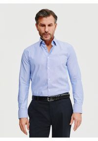 Pako Lorente - PAKO LORENTE – Niebieska koszula męska w paski. Kolor: niebieski. Materiał: bawełna. Długość rękawa: długi rękaw. Długość: długie. Wzór: paski #1