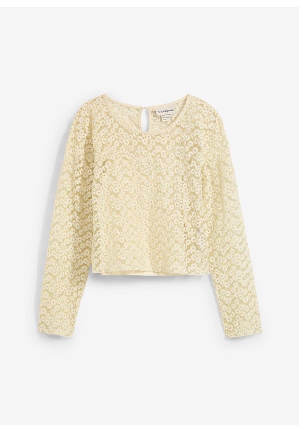bonprix - Bluzka koronkowa z topem z dżerseju (2 części). Kolor: beżowy. Materiał: jersey, koronka