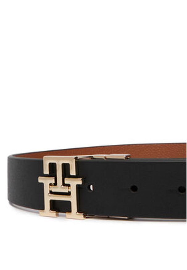 TOMMY HILFIGER - Tommy Hilfiger Pasek Th Logo Rev 3.0 Pebble AW0AW18691 Czarny. Kolor: czarny. Materiał: skóra