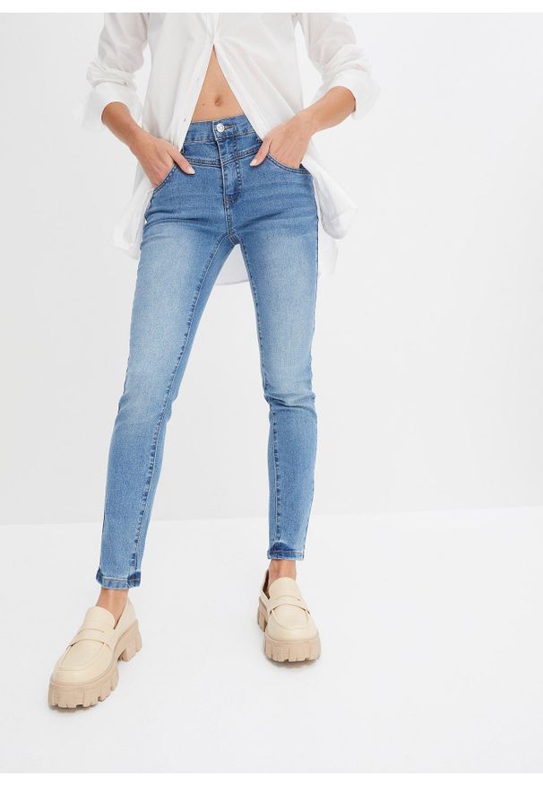 bonprix - Dżinsy Skinny mid waist, cropped. Kolor: niebieski