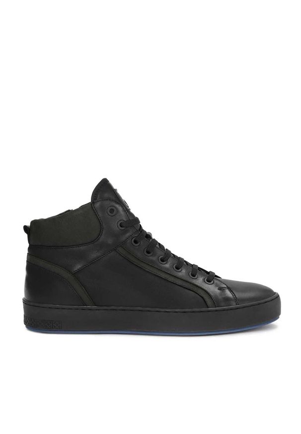 Kazar - Czarne sneakersy męskie. Kolor: czarny. Materiał: skóra. Szerokość cholewki: normalna