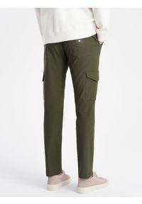 Ombre Clothing - Spodnie męskie materiałowe REGULAR z kieszeniami cargo - ciemnooliwkowe V1 OM-PACG-0178 - XXL. Kolor: oliwkowy. Materiał: materiał