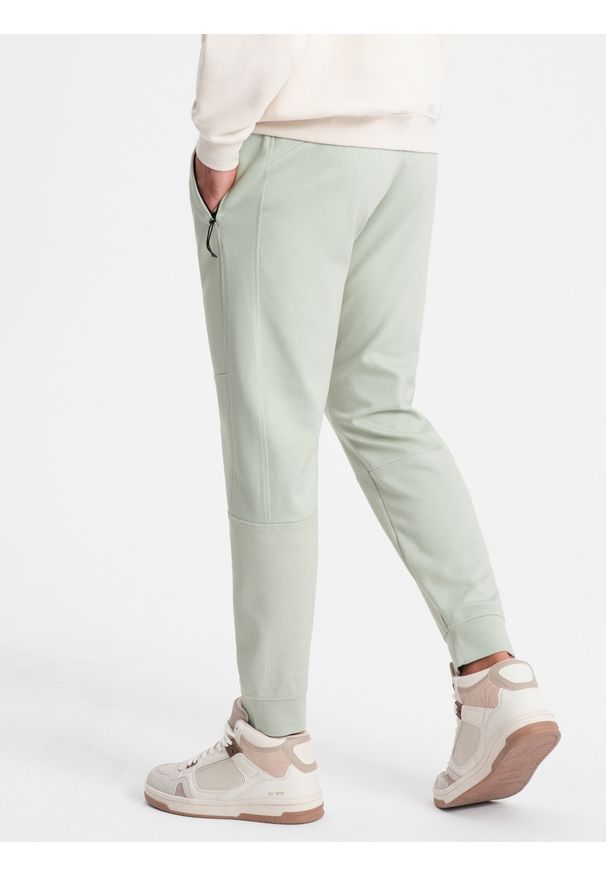 Ombre Clothing - Męskie spodnie joggery dresowe na gumce z przeszyciami – miętowe V3 - Rozmiar: S. Kolor: miętowy. Materiał: dresówka. Wzór: aplikacja