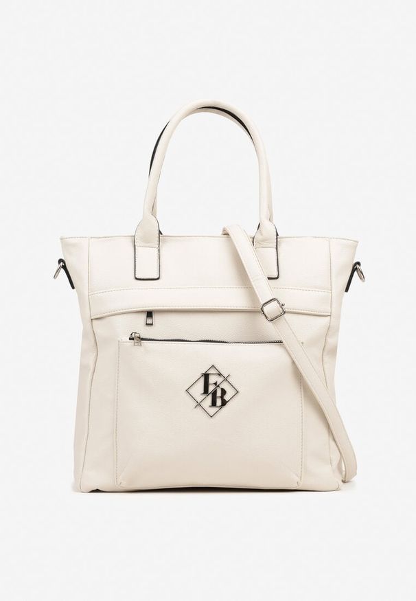 Renee - Beżowa Torebka Typu Shopper z Paskiem Crossbody Zdobiona Aplikacją Idaniela. Kolor: beżowy. Wzór: aplikacja. Dodatki: z aplikacjami. Materiał: zdobione. Styl: elegancki, casual. Rodzaj torebki: na ramię