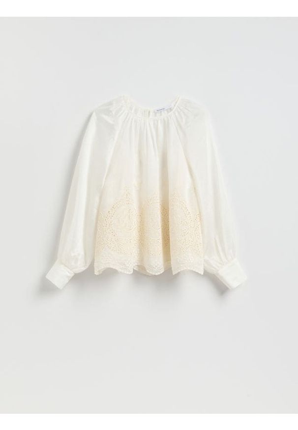 Reserved - Bluzka z lyocellem - złamana biel. Materiał: tkanina