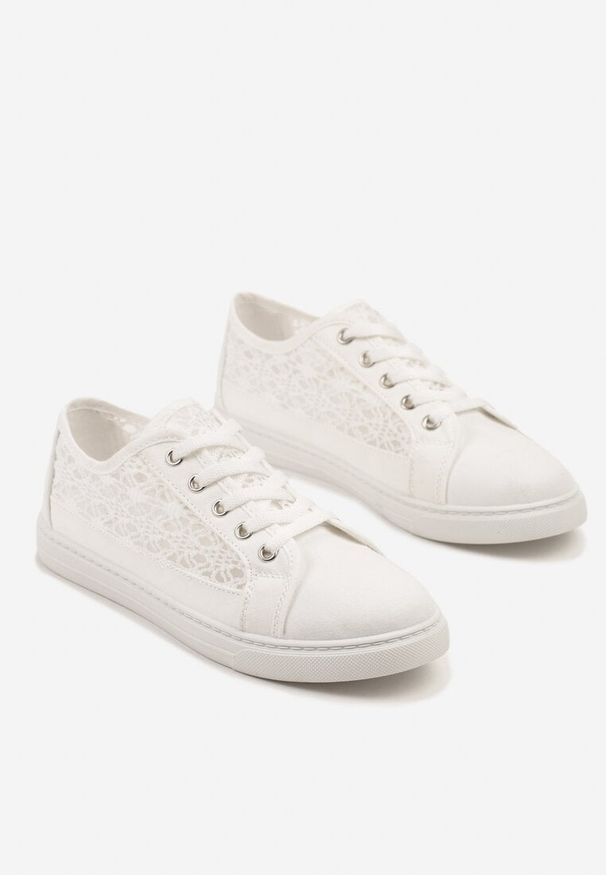 Born2be - Białe Trampki Tenisówki z Ażurowym Wzorem Zenimi. Kolor: biały. Materiał: jeans. Wzór: ażurowy. Styl: sportowy
