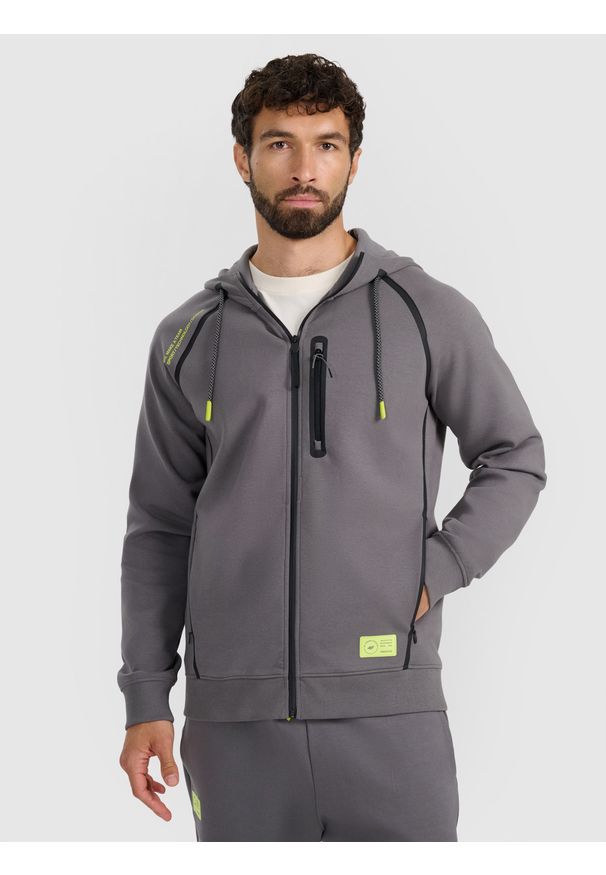 4f - 4F Bluza dresowa rozpinana z kapturem męska - szara L. Okazja: na co dzień. Typ kołnierza: kaptur. Kolor: szary. Materiał: dresówka. Wzór: nadruk. Styl: casual