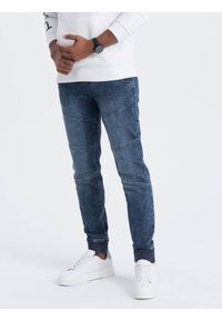 Ombre Clothing - Spodnie męskie marmurkowe JOGGERY z przeszyciami - niebieskie V1 OM-PADJ-0108 - XXL. Kolor: niebieski. Materiał: jeans, bawełna, poliester #4