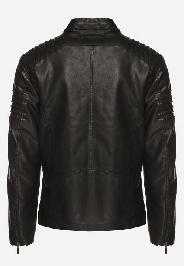 Born2be - Czarna Kurtka Ramoneska z Tłoczonymi Paskami Anselia. Okazja: na co dzień, na spotkanie biznesowe. Kolor: czarny. Materiał: jeans. Styl: biznesowy, casual, elegancki, klasyczny