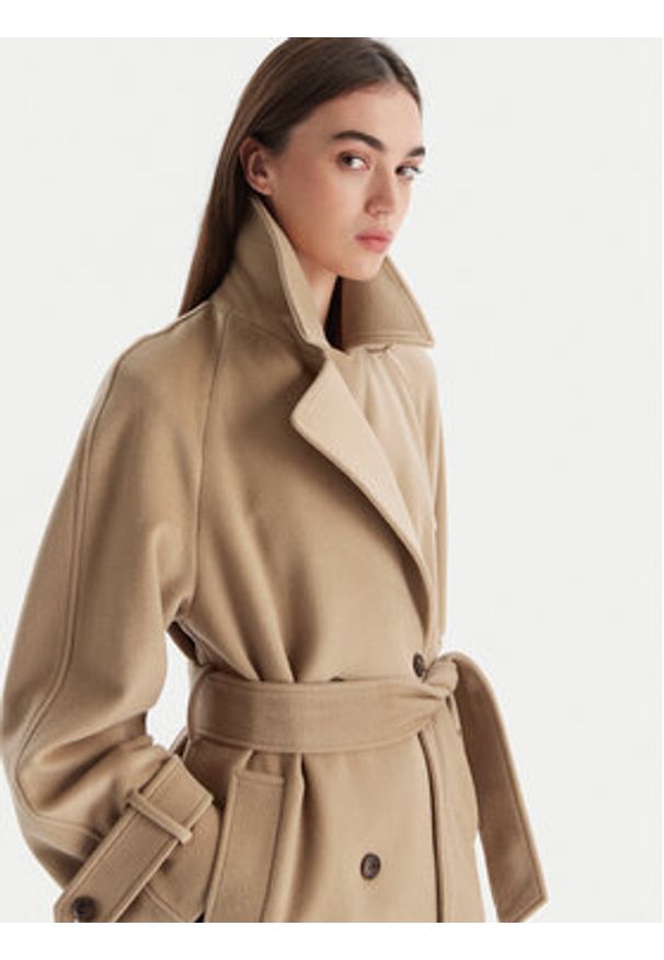 Marella Płaszcz wełniany Tenna 2523016071 Beżowy Regular Fit. Kolor: beżowy. Materiał: wełna