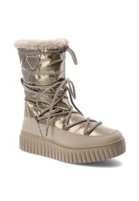 Śniegowce damskie Marco Tozzi, ocieplane futerkiem na grubej platformie z tworzywa, beżowe, 2-26413-45-344. Okazja: na spacer. Zapięcie: sznurówki. Kolor: beżowy. Szerokość cholewki: normalna. Wysokość cholewki: przed kolano. Materiał: futro. Sezon: zima. Obcas: na platformie. Styl: elegancki #9