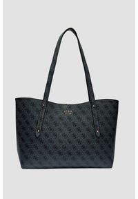 Guess - GUESS Szara damska shopperka Brenton. Kolor: szary. Materiał: skórzane. Styl: elegancki, casual