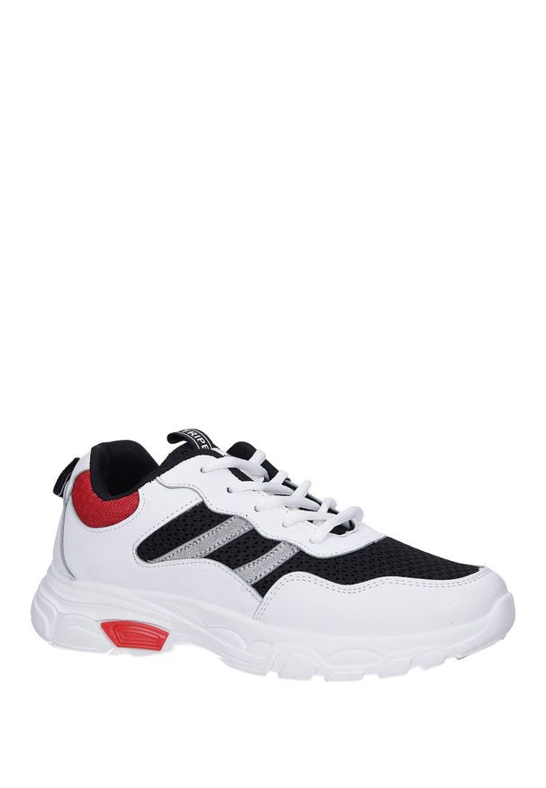 Casu - Białe buty sportowe sneakersy sznurowane casu 702. Okazja: na co dzień, na uczelnię, do pracy. Kolor: biały. Materiał: skóra ekologiczna, materiał. Szerokość cholewki: normalna. Wzór: kolorowy