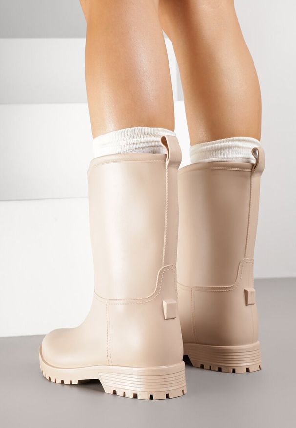 Renee - Beżowe Casualowe Kalosze Dirrive. Okazja: na co dzień. Kolor: beżowy. Materiał: jeans. Styl: casual