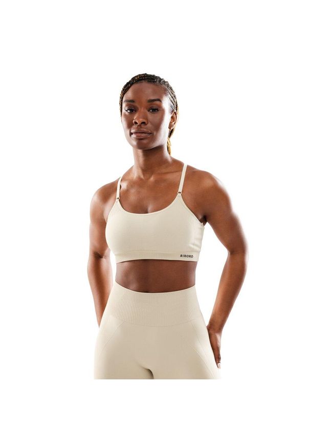SIROKO - Damski bezszwowy biustonosz sportowy Fitness Siroko Spark. Kolor: beżowy. Materiał: materiał, tkanina. Sport: fitness