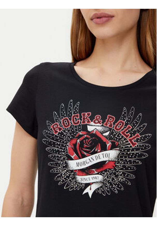 Morgan T-Shirt 251-DREBEL Czarny Regular Fit. Kolor: czarny. Materiał: bawełna