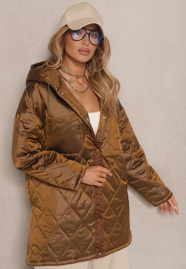 Renee - Brązowa Kurtka Dianoreia. Kolekcja: plus size. Kolor: brązowy. Materiał: materiał. Wzór: aplikacja