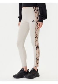 Adidas - adidas Legginsy Animal Print 3-Stripes JM1867 Beżowy Slim Fit. Kolor: beżowy. Materiał: bawełna. Wzór: nadruk