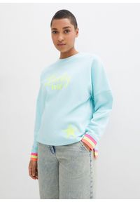 bonprix - Bawełniana bluza oversize z kolorowym ściągaczem i mankietami. Kolor: niebieski. Materiał: bawełna. Wzór: kolorowy #1