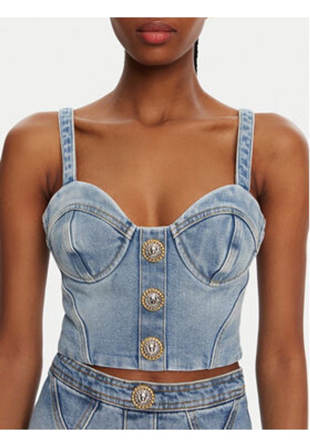 Balmain Top DF1AA345DE53 Niebieski Slim Fit. Kolor: niebieski. Materiał: bawełna