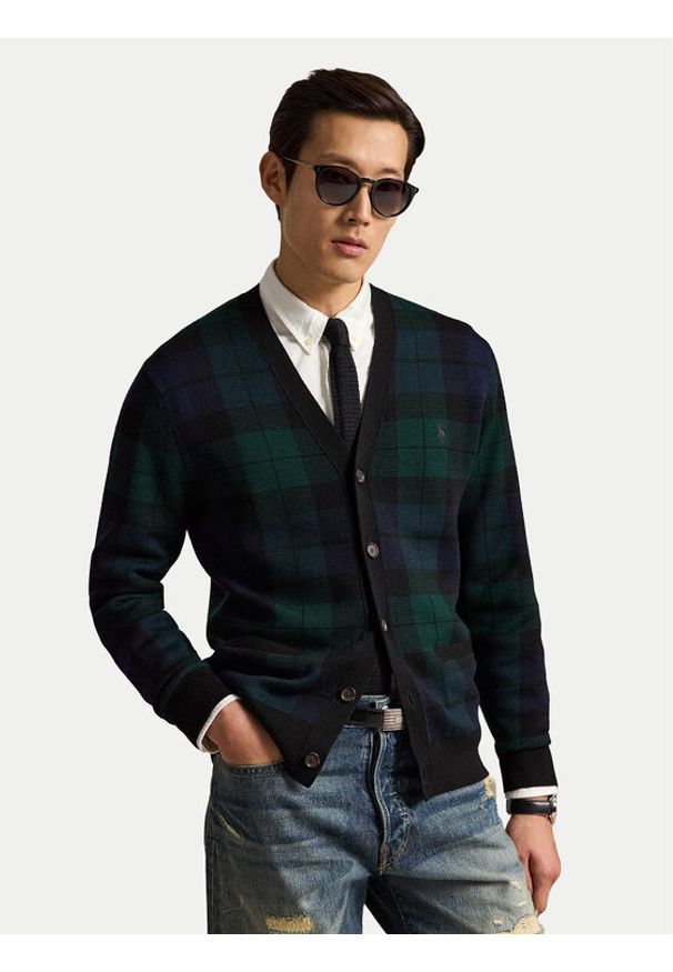 Polo Ralph Lauren Kardigan 710B23895001 Zielony Regular Fit. Typ kołnierza: polo. Kolor: zielony. Materiał: wełna