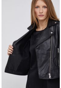 Calvin Klein Jeans Ramoneska skórzana damska kolor czarny przejściowa. Okazja: na co dzień. Kolor: czarny. Materiał: skóra. Styl: casual #4
