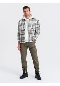 Ombre Clothing - Spodnie męskie z kieszeniami cargo i ściągaczem na dole nogawki - ciemnooliwkowe V1 OM-PACG-0189 - XXL. Kolor: oliwkowy. Materiał: bawełna, elastan #8