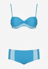 Born2be - Niebieskie Dwuczęściowe Bikini Stanik z Ozdobnymi Wiązaniami Majtki Figi Quidia. Kolor: niebieski. Wzór: aplikacja #4