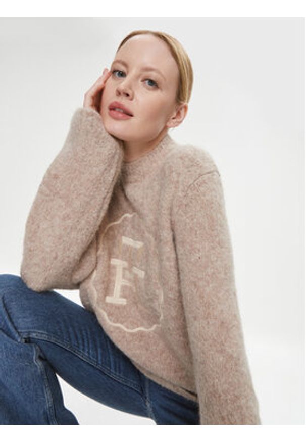TOMMY HILFIGER - Tommy Hilfiger Sweter WW0WW40267 Beżowy Oversize. Kolor: beżowy. Materiał: wełna