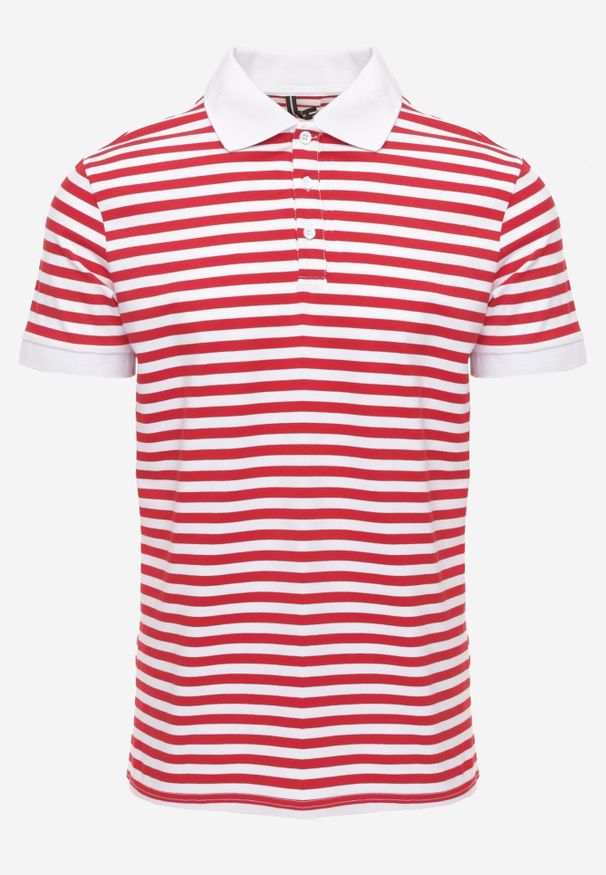 Born2be - Czerwona Bawełniana Koszulka Polo w Paski w Stylu Casual Elunilla. Okazja: na co dzień. Typ kołnierza: polo. Kolor: czerwony. Materiał: bawełna. Wzór: paski. Styl: casual