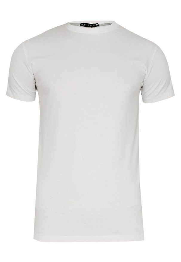 Biały T-shirt Męski, Krótki Rękaw -Just Yuppi- Koszulka, Basic, Jednokolorowa, U-Neck. Okazja: na co dzień. Kolor: biały. Materiał: bawełna, elastan. Długość rękawa: krótki rękaw. Długość: krótkie. Styl: casual