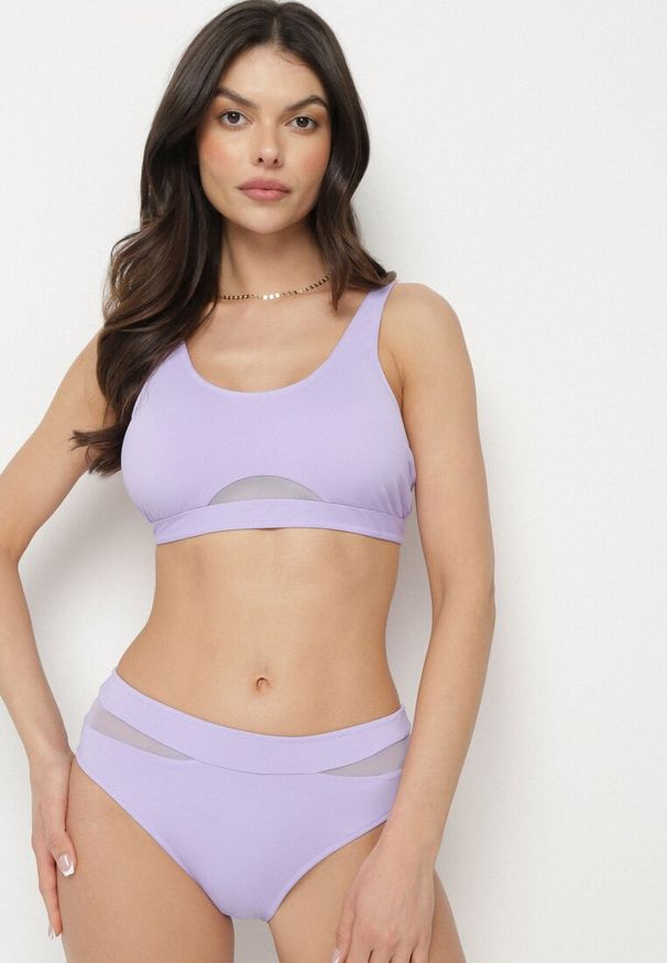 Born2be - Fioletowe Bikini Majtki Figi i Biustonosz z Siateczkową Wstawką Natenira. Kolor: fioletowy