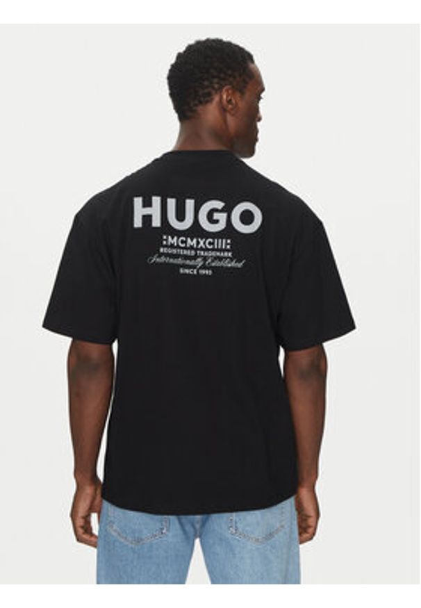 Hugo - HUGO T-Shirt Nalono 50509776 Czarny Loose Fit. Kolor: czarny. Materiał: bawełna