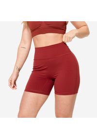 DOMYOS - Spodenki do treningu siłowego damskie Domyos microshort. Kolor: czerwony, wielokolorowy, brązowy. Materiał: materiał, poliamid, elastan. Sport: fitness