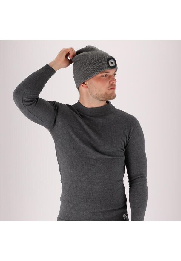 HEAT KEEPER - Czapka termiczna + latarka LED męska - Szara - Jeden rozmiar - 2 sztuki. Kolor: szary. Materiał: poliakryl. Sezon: zima. Styl: sportowy