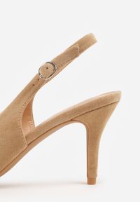 Renee - Ciemnobeżowe Sandały na Szpilce w Stylu Slingback Tarosie. Okazja: na co dzień. Zapięcie: sprzączka. Kolor: beżowy. Materiał: jeans. Sezon: wiosna. Obcas: na szpilce. Styl: casual, elegancki #3