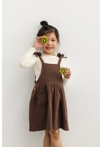 Marsala - MINI sukienka z lnem oraz kieszonką w kolorze CACAO SHAKE - MIRABELL-80-86 (12-18). Kolor: brązowy. Materiał: len. Długość rękawa: na ramiączkach. Wzór: gładki. Sezon: lato. Styl: elegancki. Długość: mini